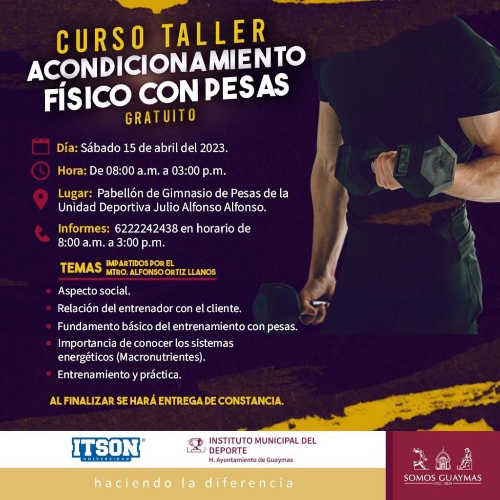Invita Ayuntamiento de Guaymas al ‘Curso taller acondicionamiento físico con pesas’