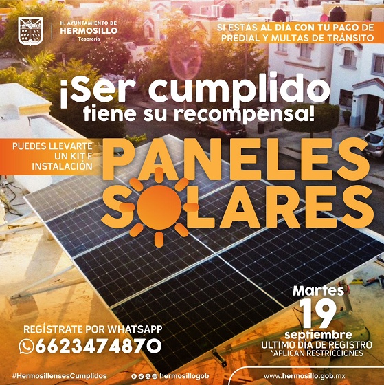 Beneficiará Tesorería Municipal con kit de paneles solares a hermosillenses cumplidos