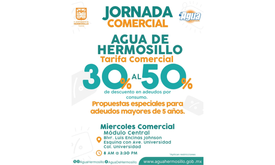Continúa Agua de Hermosillo Programa de Regularización en vacaciones con tres Jornadas de Descuentos