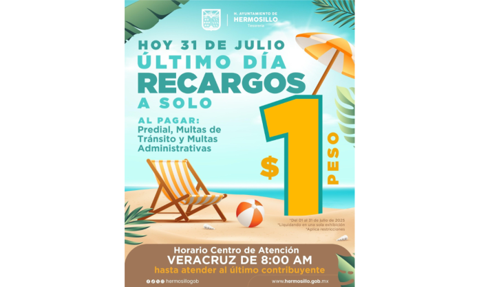 Llaman en Tesorería Municipal a aprovechar último día de pago de recargos a un peso